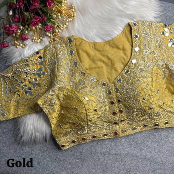 Gold 3d peacock real mirror work italian silk blend blouse 2