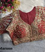 Maroon 3d peacock real mirror work italian silk blend blouse