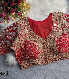 Red 3d peacock real mirror work italian silk blend blouse