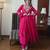 Red faux georgette embroidered flared gown set