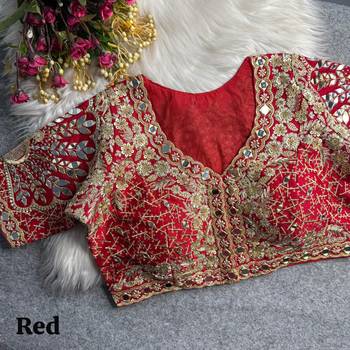 Red 3d peacock real mirror work italian silk blend blouse 2