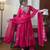 Red faux georgette embroidered flared gown set