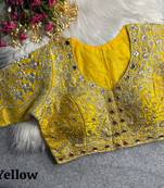 Yellow 3d peacock real mirror work italian silk blend blouse
