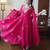 Red faux georgette embroidered flared gown set
