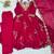 Red faux georgette embroidered flared gown set