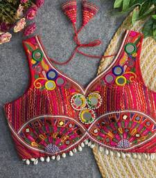 Red navratri multi mirror work apple cut blouse
