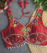 Red navratri multi mirror work apple cut blouse