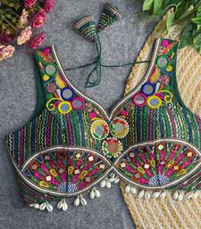 Green navratri multi mirror work apple cut blouse