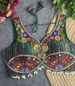 Green navratri multi mirror work apple cut blouse