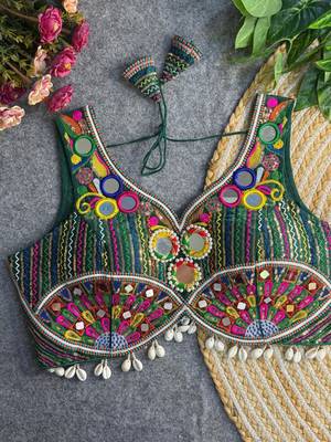 Green navratri multi mirror work apple cut blouse 2