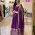 Red silk blend embroidered flared gown set