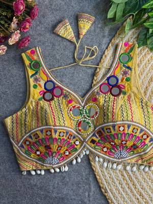 Beige navratri multi mirror work apple cut blouse 2