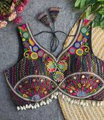 Black navratri multi mirror work apple cut blouse