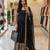 Black silk blend embroidered flared gown set