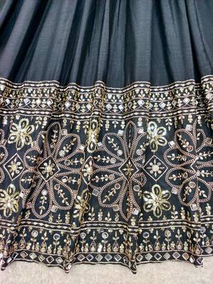 Black silk blend embroidered flared gown set 2