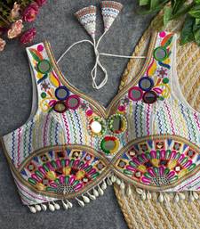 White navratri multi mirror work apple cut blouse