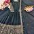 Black silk blend embroidered flared gown set