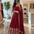 Red silk blend embroidered flared gown set