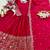 Red silk blend embroidered flared gown set