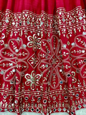 Red silk blend embroidered flared gown set 3