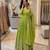Green silk blend embroidered flared gown set