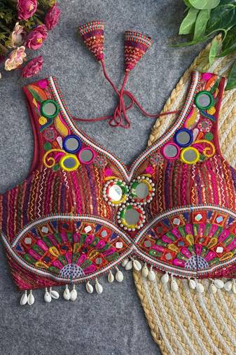 Maroon navratri multi mirror work apple cut blouse
