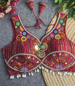 Maroon navratri multi mirror work apple cut blouse