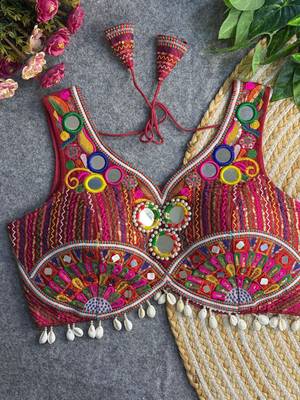 Maroon navratri multi mirror work apple cut blouse 2
