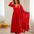 Red faux georgette embroidered flared gown set