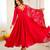 Red faux georgette embroidered flared gown set