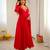 Red faux georgette embroidered flared gown set