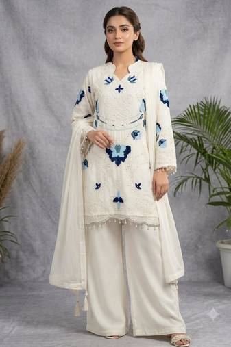 Off-white organza embroidered palazzo set