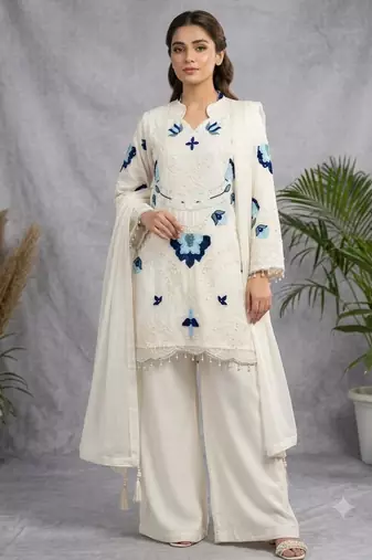 Off-white organza embroidered palazzo set