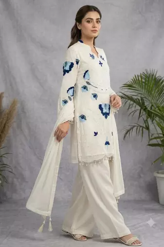 Off-white organza embroidered palazzo set