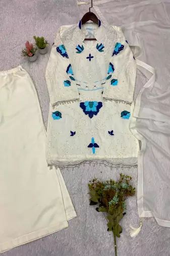 Off-white organza embroidered palazzo set