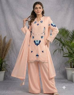 Peach organza embroidered palazzo set 1