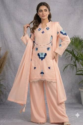 Peach organza embroidered palazzo set