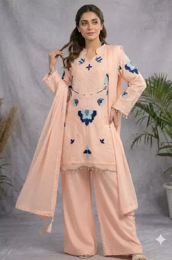 Peach organza embroidered palazzo set