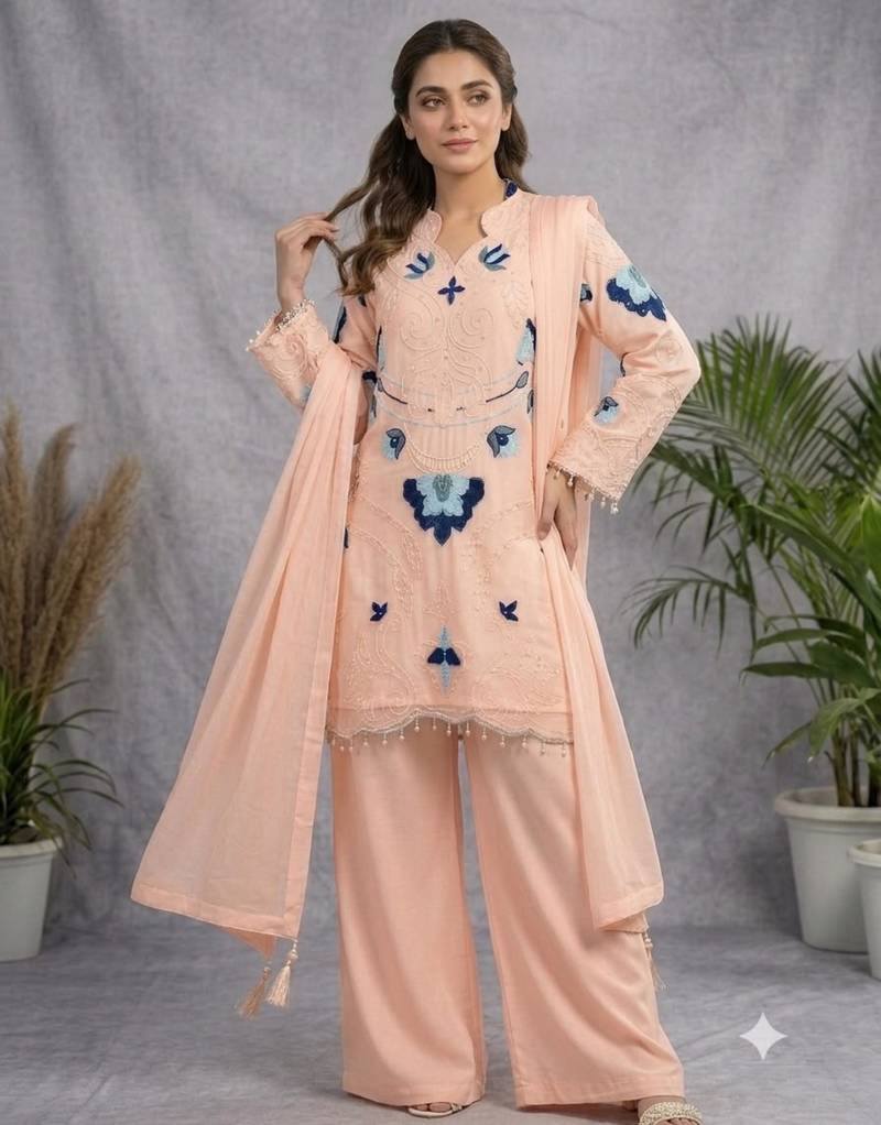Peach organza embroidered palazzo set