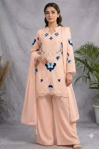 Peach organza embroidered palazzo set
