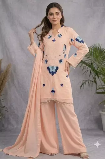 Peach organza embroidered palazzo set