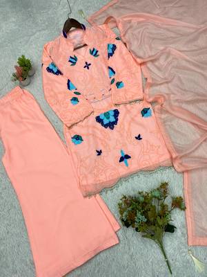 Peach organza embroidered palazzo set 4