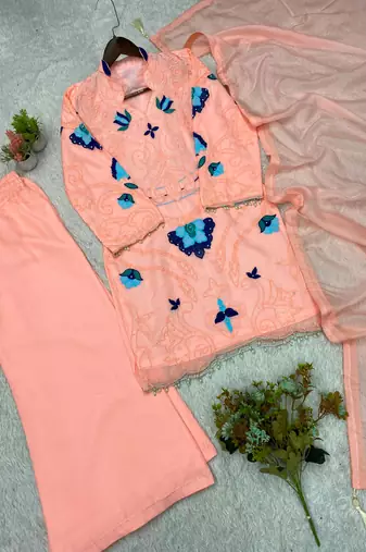 Peach organza embroidered palazzo set