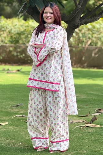 White crepe printed farshi salwar set