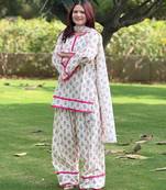 White crepe printed farshi salwar set