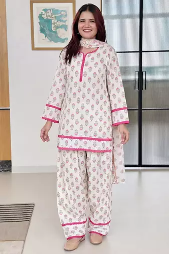 White crepe printed farshi salwar set