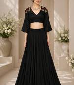 Black Georgette Plain Crop Top Lehengas