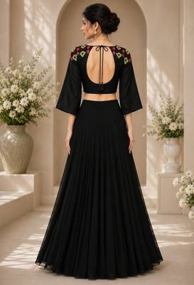 Black Georgette Plain Crop Top Lehengas 2