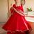 Red silk blend lace anarkali set