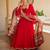 Red silk blend lace anarkali set